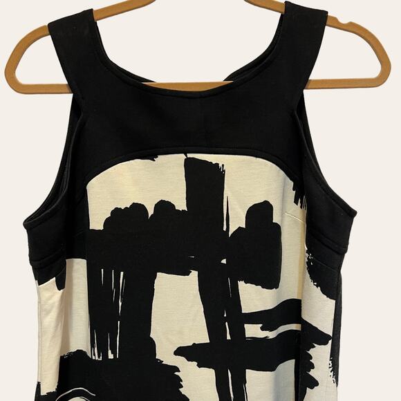 Donna Morgan Vintage Black & White Abstract Sleeveless Sheath Dress Size 10 - Picture 2 of 6